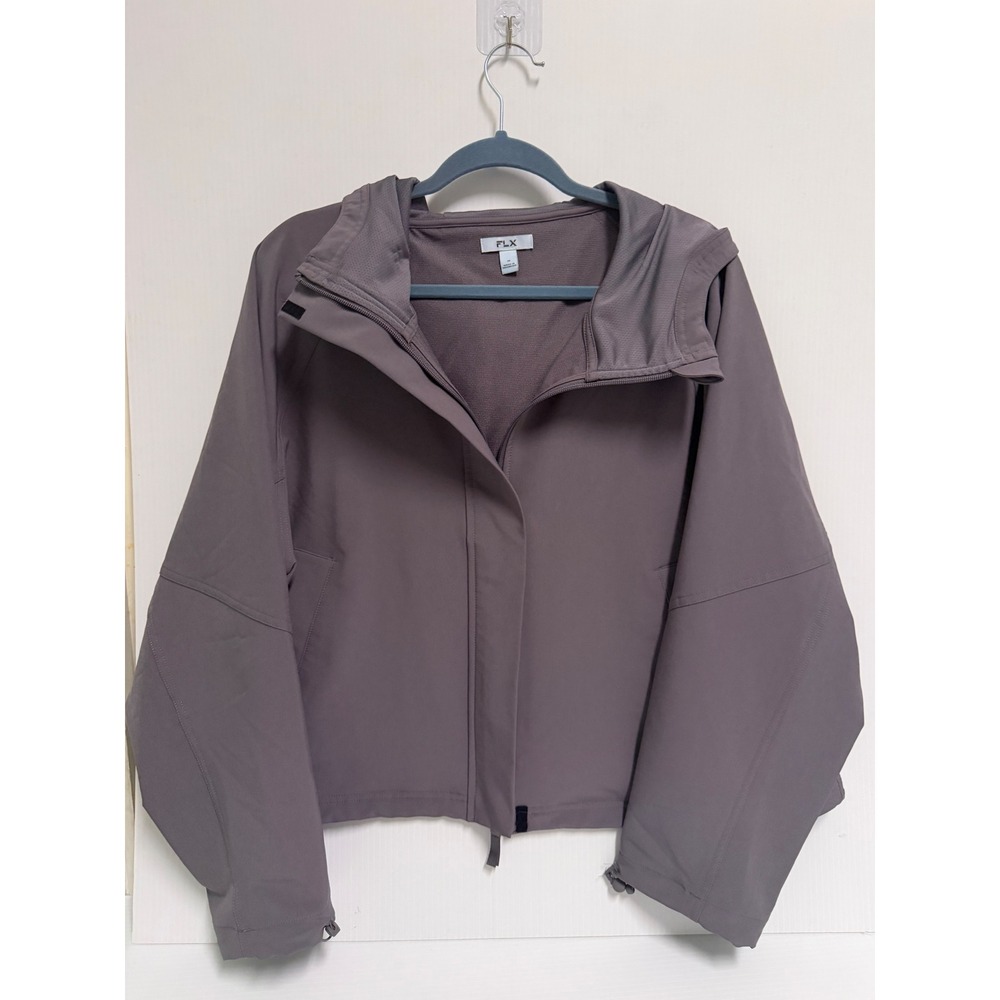 FLX Womens Hooded Windbreaker Jacket Full Zip Mauve Taupe Size Medium
